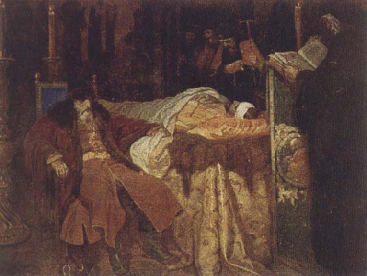 Wjatscheslaw Grigorjewitsch Schwarz Ivan the Terrible Meditating at the Deathbed of his son Ivan Sweden oil painting art